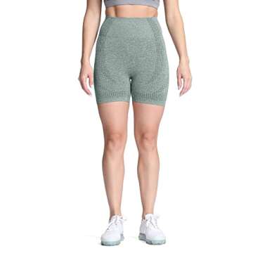 Aoxjox Seamless Workout Biker Shorts for Women High Waisted Exercise Athletic Gym Booty Running Yoga Short 5" (Vital Khaki Marl, Small)