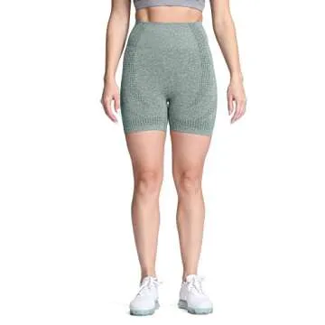 Aoxjox Seamless Workout Biker Shorts for Women High Waisted Exercise Athletic Gym Booty Running Yoga Short 5" (Vital Khaki Marl, Small)