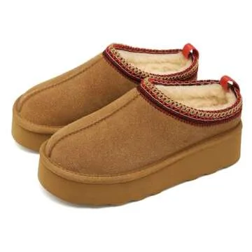 SMajong Women Winter Snow Boots Thickened Flat Boots Fur Lined Warm Durable Shoes Home Slippers Casual Shoes Brown 6.5 US (sole size 37)