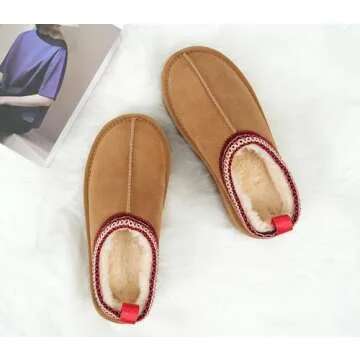 SMajong Women Winter Snow Boots Thickened Flat Boots Fur Lined Warm Durable Shoes Home Slippers Casual Shoes Brown 6.5 US (sole size 37)