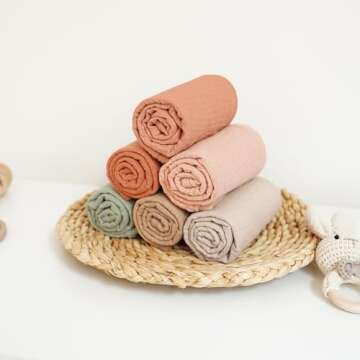 Konssy Muslin Baby Burp Cloths Sets for Unisex- 6 Pack Large 100% Cotton Burping Clothes for Newborn, Baby Girls and Boys