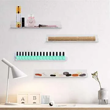 6 Pack Nail Polish Rack Wall Mounted Shelf with Removable Anti-Slip End Inserts, Clear Acrylic Nail Polish Organizer Wall Rack Display 96 Bottles