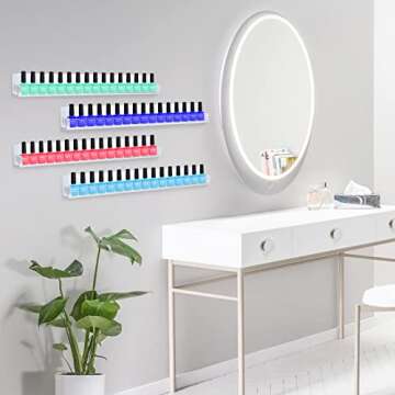 6 Pack Nail Polish Rack Wall Mounted Shelf with Removable Anti-Slip End Inserts, Clear Acrylic Nail Polish Organizer Wall Rack Display 96 Bottles