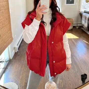 Songling Womens Oversized Puffer Vest Stand Collar Full Zip Sleeveless Bubble Puffer Vest Quilted Padded Warm Coat Outwear (Red,S)