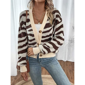 SweatyRocks Women's Color Block Knit Cardigan Sweater