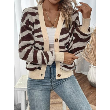 SweatyRocks Women's Color Block Knit Cardigan Sweater