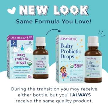 Lovebug Award Winning USDA Organic Probiotic for Infants & Babies | Helps with Colic, Reflux, Diarrhea, Constipation & Gas | Multi-Strain 5 Billion CFU | Liquid Drops | Ages 0-24 Months