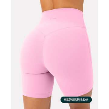 PAVOI ACTIVE Buttery Soft Yoga Workout Shorts for Women - High Waisted Butt Sculpting 6" Gym Biker Shorts - FlexFlow - Small, Bubblegum