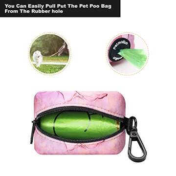 Petmolico Dog Poop Bag Holder Leash Attachment, Dog Waste Bag Dispenser Zippered Pouch, Fits Any Dog Leash, Includes Free Roll of Dog Bags, Poop Bag Dispenser - 2 Packs, Pink Marble