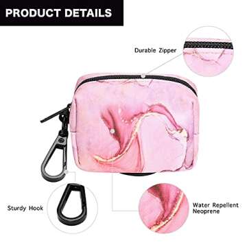 Petmolico Dog Poop Bag Holder Leash Attachment, Dog Waste Bag Dispenser Zippered Pouch, Fits Any Dog Leash, Includes Free Roll of Dog Bags, Poop Bag Dispenser - 2 Packs, Pink Marble