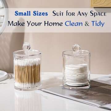 WISIEW Swab Holder Canisters with Lid, Bathroom Qtip Dispenser Apothecary Jars, Clear Plastic Cotton Ball Pad Container for Cotton Swabs, Q-Tips, Make Up Pads, Cosmetics