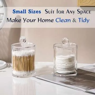 WISIEW Swab Holder Canisters with Lid, Bathroom Qtip Dispenser Apothecary Jars, Clear Plastic Cotton Ball Pad Container for Cotton Swabs, Q-Tips, Make Up Pads, Cosmetics