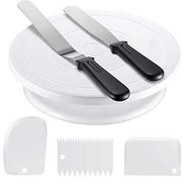 Kootek Cake Decorating Kit Baking Supplies Cake Turntable with 2 Frosting Straight Angled Spatula 3 ...