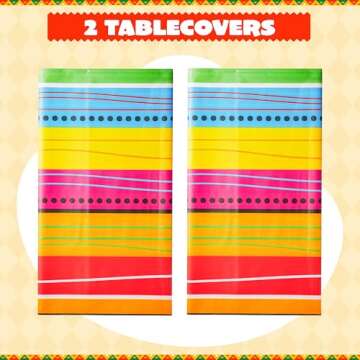 JOYIN 2 pcs Cinco De Mayo Printed Plastic Tablecloth (54 x 108 INCHES), Multi Color Fiesta Style Tab...