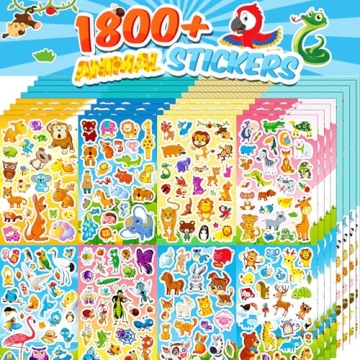Sinceroduct 64 Sheets Stickers for Kids, 1800+pcs Animal Stickers, 16 Animal Themes Water Bottle Sti...