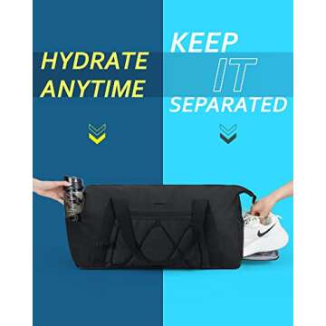 BAGSMART Gym Bag With Shoe Compartment & Wet Pocket, Lightweight Sports Travel Duffel Bag, Carry On Bag Weekender Overnight Bag, Water Resistant Sports Gym Tote Bags Swimming Yoga, Black