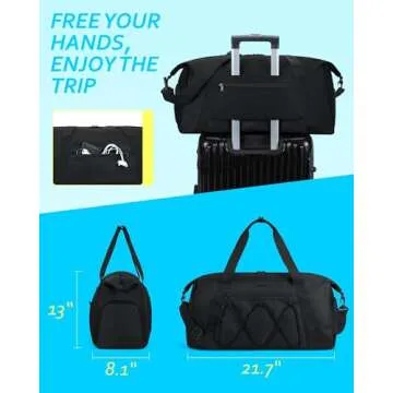 BAGSMART Gym Bag With Shoe Compartment & Wet Pocket, Lightweight Sports Travel Duffel Bag, Carry On Bag Weekender Overnight Bag, Water Resistant Sports Gym Tote Bags Swimming Yoga, Black