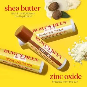 Burt's Bees Island Getaway Sun Care SPF 30 Lip Balm Stocking Stuffers, Water-Resistant Lip Moisturizer Christmas Gifts, Nano-Free Zinc Oxide Formula, Natural Conditioning Lip Treatment (3-Pack)