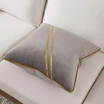Avigers 20 x 20 Inch Gray Gold Leather Striped Lines Velvet Cushion Case Luxury Modern Throw Pillow Cover Decorative Pillow for Couch Living Room Bedroom Car