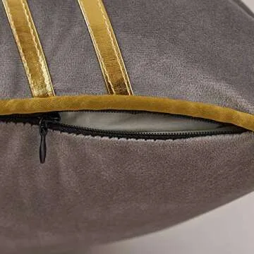 Avigers 20 x 20 Inch Gray Gold Leather Striped Lines Velvet Cushion Case Luxury Modern Throw Pillow Cover Decorative Pillow for Couch Living Room Bedroom Car