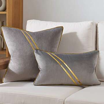 Avigers 20 x 20 Inch Gray Gold Leather Striped Lines Velvet Cushion Case Luxury Modern Throw Pillow Cover Decorative Pillow for Couch Living Room Bedroom Car