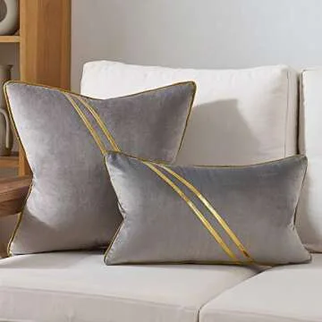 Avigers 20 x 20 Inch Gray Gold Leather Striped Lines Velvet Cushion Case Luxury Modern Throw Pillow Cover Decorative Pillow for Couch Living Room Bedroom Car