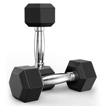 Therasoon Set of Heavy Rubber Dumbbells, Barbell Set of 2 Hex Rubber Dumbbell with Metal Handles (10)