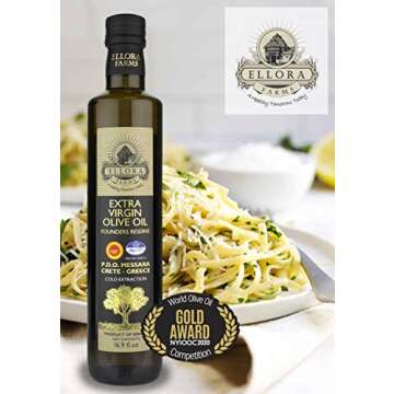 Ellora Farms, Greek Extra Virgin Olive Oil, Single Estate PDO Messara, Greece, Non GMO, cold-pressed, Polyphenol, Glass Bottle, 17 FL oz
