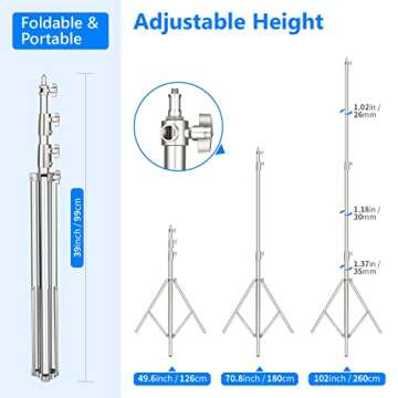 NEEWER 102"/2.6m Stainless Steel Light Stand, Spring Cushioned Heavy Duty Photography Tripod Stand w...