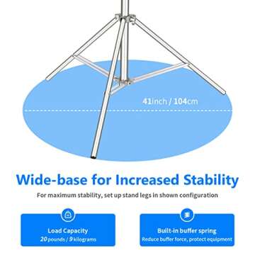 NEEWER 102"/2.6m Stainless Steel Light Stand, Spring Cushioned Heavy Duty Photography Tripod Stand with 1/4” to 3/8” Universal Screw Adapter for Strobe, LED Video Light, Ring Light, Monolight, Softbox