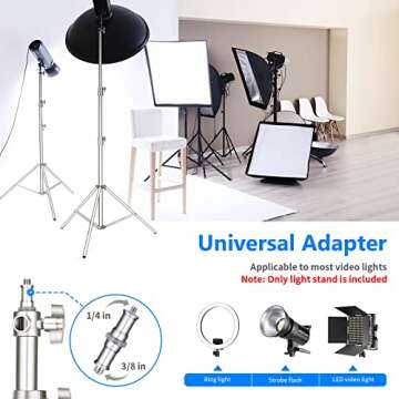 NEEWER 102"/2.6m Stainless Steel Light Stand, Spring Cushioned Heavy Duty Photography Tripod Stand with 1/4” to 3/8” Universal Screw Adapter for Strobe, LED Video Light, Ring Light, Monolight, Softbox