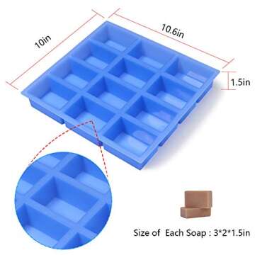 Thick Rectangle Silicone Soap Mold 4oz - 12 Cavity Soap Maker for Crafting Enthusiasts