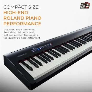 Roland FP-30X 88-Key Digital Piano - Black Bundle with Adjustable Stand, Bench, Sustain Pedal, Online Piano Lessons, Instructional DVD, and Austin Bazaar Polishing Cloth