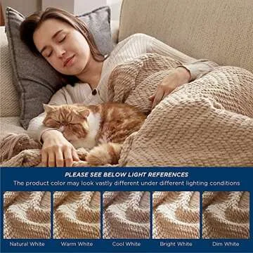 Bedsure Throw Blankets for Couch - Textured Knit Woven Chenille Blanket - Super Soft, Warm Decorative Boho Throw with Tassels for Bed, Sofa and Living Room, Khaki, 50x60 Inches