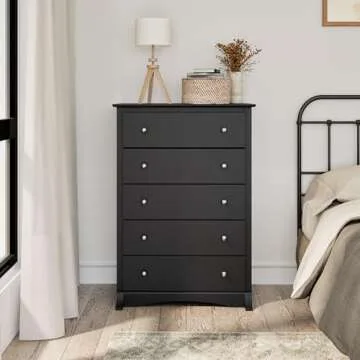 Prepac Sonoma Superior 5-Drawer Chest for Bedroom - Spacious and Stylish Chest of Drawers, Measuring 17.75"D x 31.5"W x 44.75"H, In Black Finish