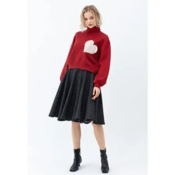 Chicwish Women's Cozy Heart Pattern High Neck Sweater