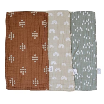Mebie Baby Burp Cloths, Woods Print 3-Pack, Muslin Burp Cloth Set for Spit Up, Drool, and More, Boho...