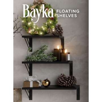 BAYKA Wall Shelves for Bedroom Decor, Floating Shelves for Wall Storage, Wall Mounted Rustic Wood Shelf for Books,Plants,Small Wall Shelf for Bathroom,Kitchen,Living Room(Black，Set of 3)