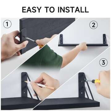 BAYKA Wall Shelves for Bedroom Decor, Floating Shelves for Wall Storage, Wall Mounted Rustic Wood Shelf for Books,Plants,Small Wall Shelf for Bathroom,Kitchen,Living Room(Black，Set of 3)