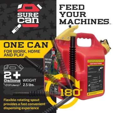 Surecan 2 Gallon Type-II Safety Container - With a Rotating Spout and Self-Venting Design for Effort...