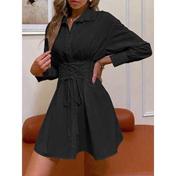 ZAFUL Women's Long Sleeve Lace-up Dress in Black