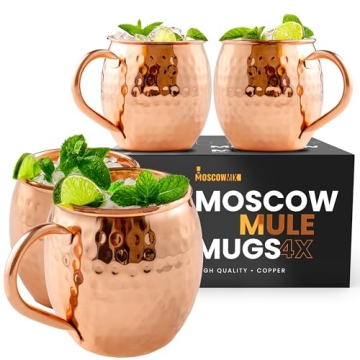 Moscow-Mix Moscow Mule Mugs - Set of 4-100% Pure Copper Mugs Large 16 oz - Food Safe - Premium Mosco...