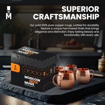 Moscow-Mix Moscow Mule Mugs - Set of 4-100% Pure Copper Mugs Large 16 oz - Food Safe - Premium Moscow Mule Cups Set of 4 - Solid Copper Cups Perfect Premium Gift
