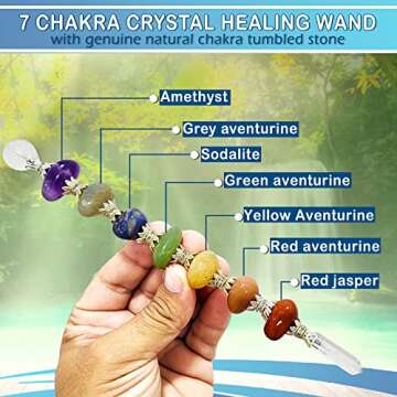 Empyreal Crystal 7 Chakra Healing Wand Metaphysical | Powerful energy balancing & aura cleansing healing stick, spiritual, reiki, meditation, yoga (Tumbled Wand, 7 Chakra)