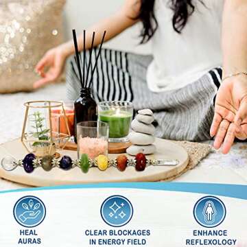 Empyreal Crystal 7 Chakra Healing Wand Metaphysical | Powerful energy balancing & aura cleansing healing stick, spiritual, reiki, meditation, yoga (Tumbled Wand, 7 Chakra)