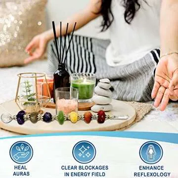 Empyreal Crystal 7 Chakra Healing Wand Metaphysical | Powerful energy balancing & aura cleansing healing stick, spiritual, reiki, meditation, yoga (Tumbled Wand, 7 Chakra)