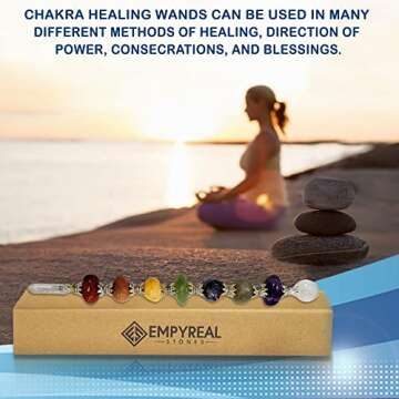 Empyreal Crystal 7 Chakra Healing Wand Metaphysical | Powerful energy balancing & aura cleansing healing stick, spiritual, reiki, meditation, yoga (Tumbled Wand, 7 Chakra)