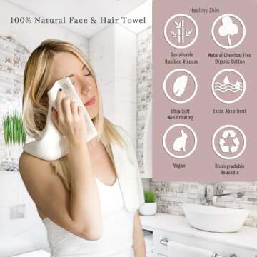 Organic Cotton Bamboo Viscose Face Towel Luxury Care for Sensitive Skin & Natural Hair Drying Made in USA Ultra Soft Absorbent Eco Travel 15 X 35