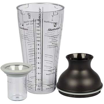 16oz Large Cocktail Shaker Bar Set- Includes Measuring Jigger, Strainer, 6 Printed Mixed Drink Recip...