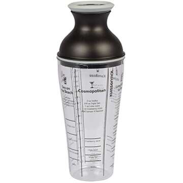 16oz Large Cocktail Shaker Bar Set- Includes Measuring Jigger, Strainer, 6 Printed Mixed Drink Recipe Measurements on Bottle- Fun Bartender Kit for Mojitos, Martinis & More-Great for Holiday Parties